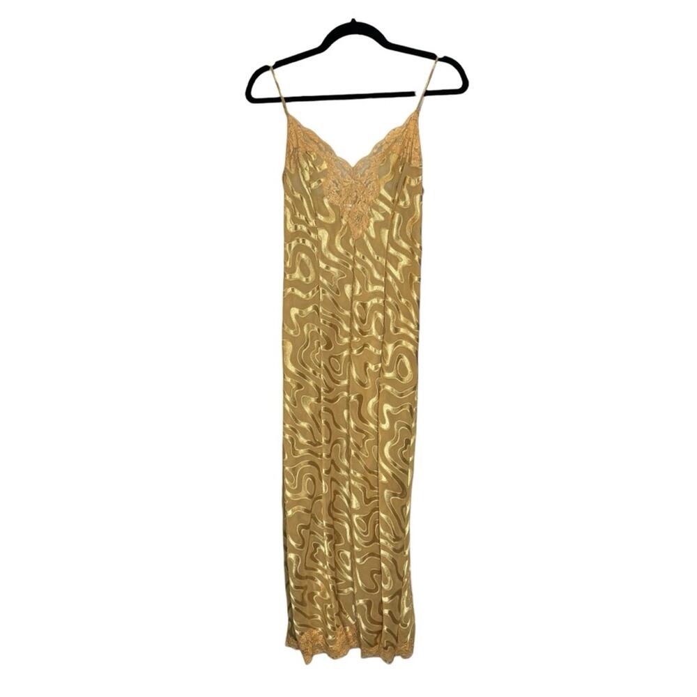 Vintage Victoria’s Secret Velvet Mesh Lace Slip Dress S Gold